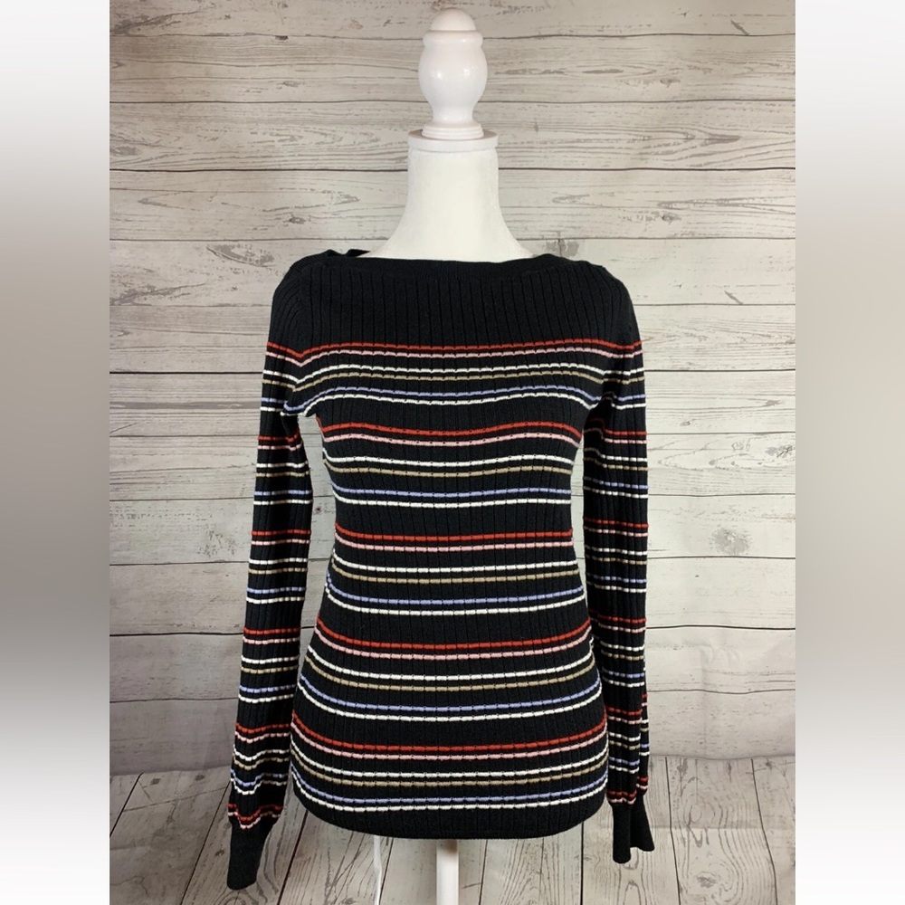 Ann Taylor women’s sweater size small funnel neck ribbed pullover black